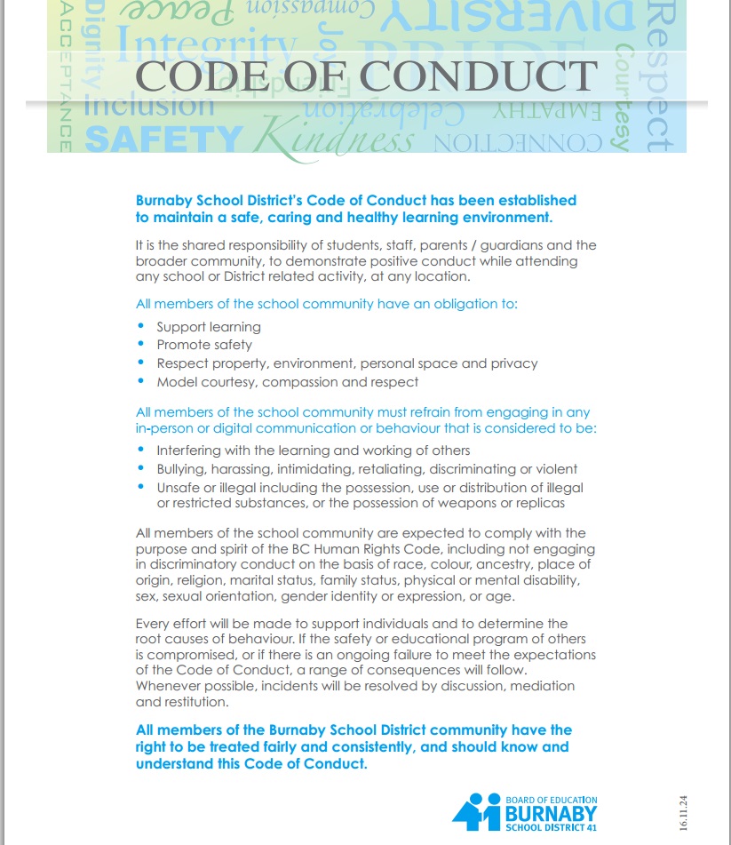 Code of Conduct | École Cariboo Hill Secondary School